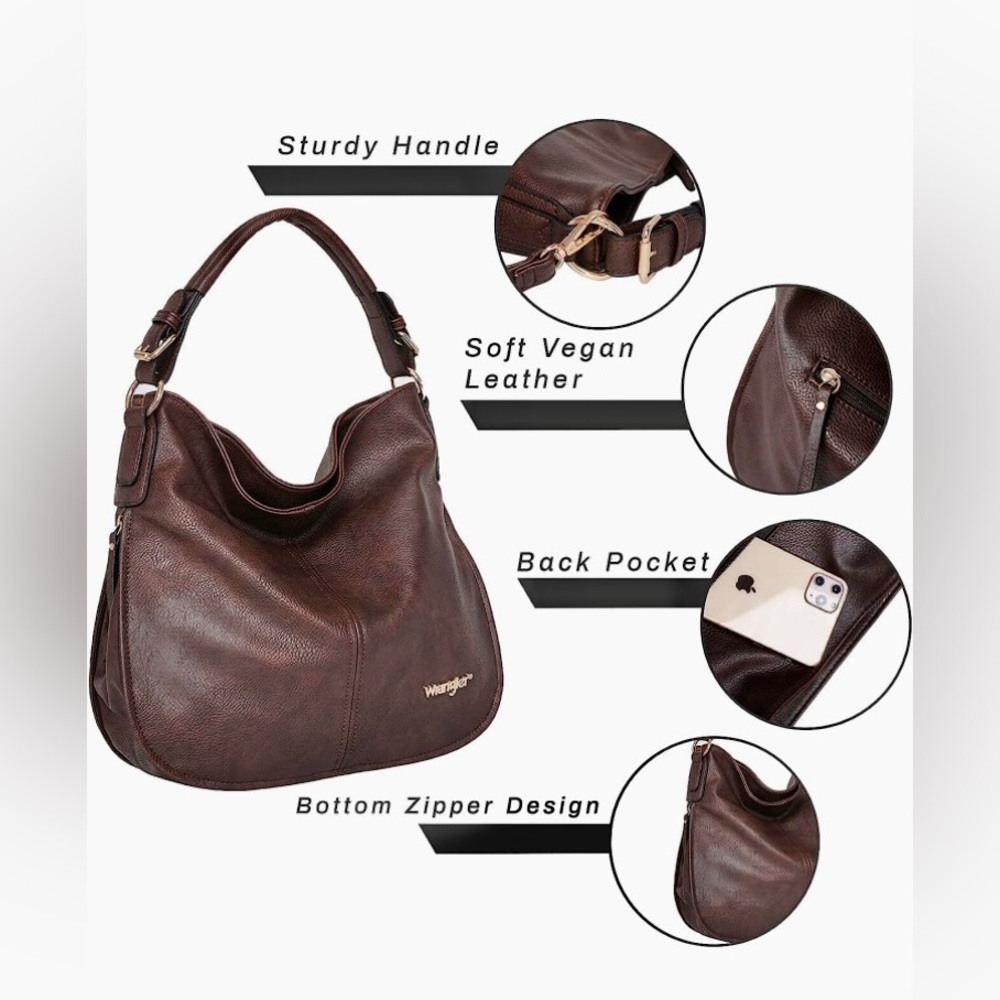 Leather Purses & Handbags Hobo Crossbody Bags Women,by Johnny Moon for Wrangler - Picture 3 of 8